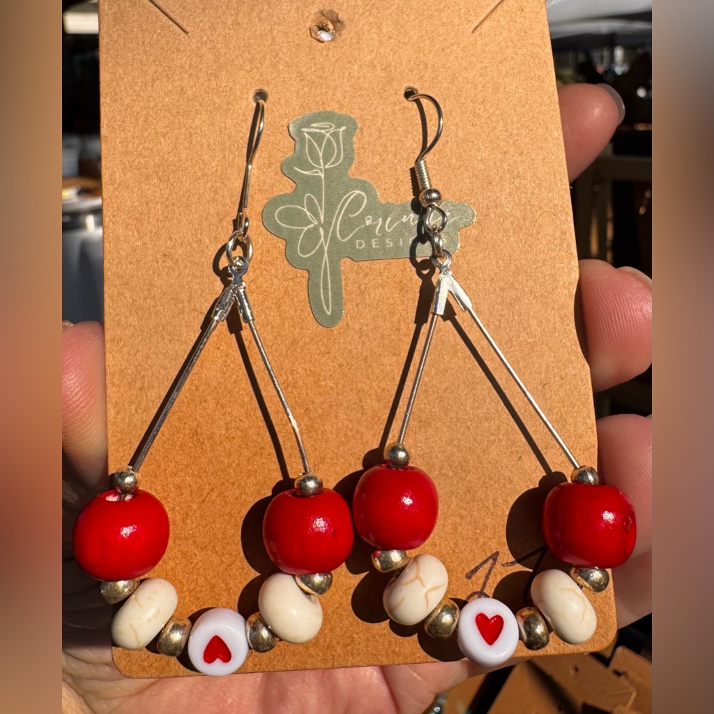 Red And White Cherry Bead Earrings